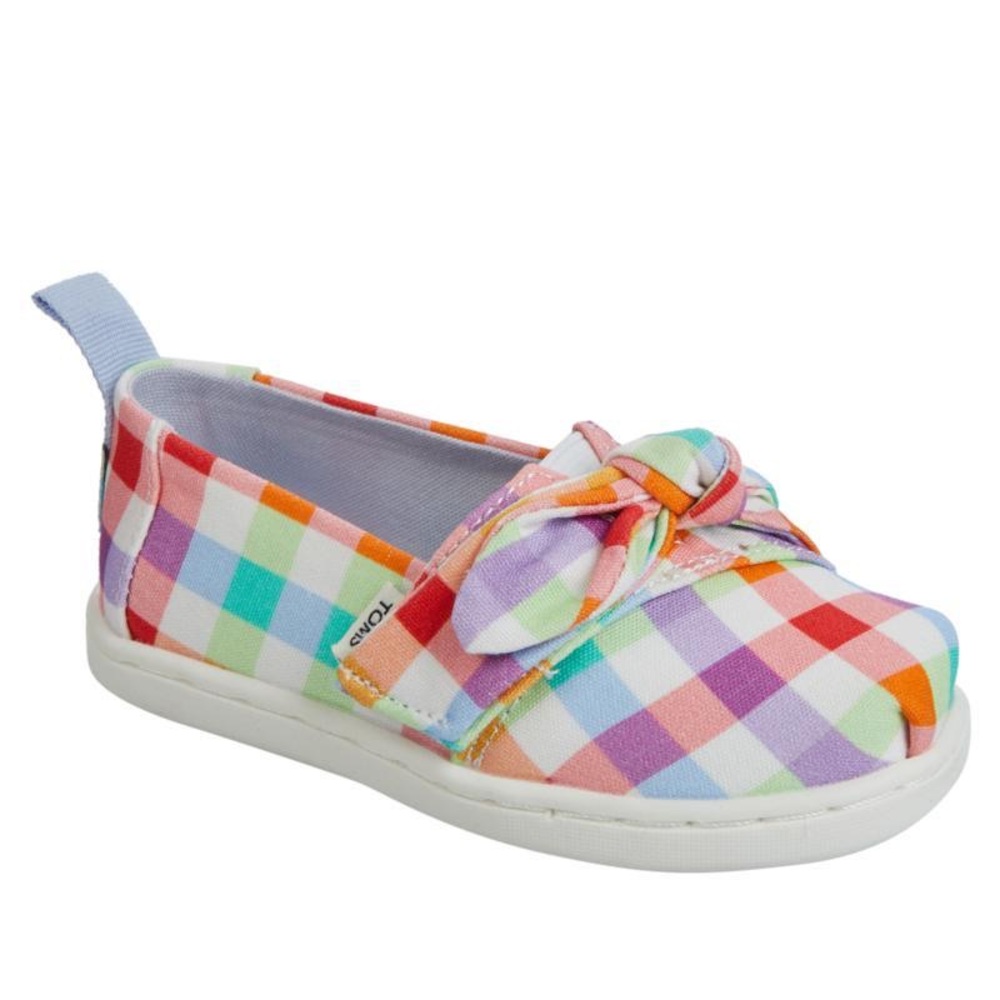 NIB TOMS Tiny Alpargata Multi Summer Plaid Bow Baby Size 4